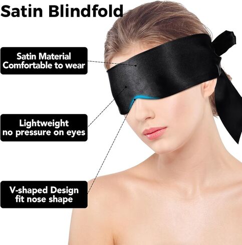 2Pcs Satin Eye Mask Sleep Mask, Adjustable Blindfold Soft Satin Eye Covers Blind Fold Gifts for Women for Travel, Nap, Meditation,150cm/59inch (Black and Pink) in Saudi Arabia