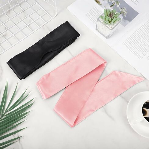 2Pcs Satin Eye Mask Sleep Mask, Adjustable Blindfold Soft Satin Eye Covers Blind Fold Gifts for Women for Travel, Nap, Meditation,150cm/59inch (Black and Pink) in Saudi Arabia