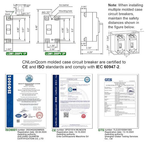 250Amp Molded Case Circuit Breaker MCCB 1 Pole DC250V Battery Disconnect Switch, PV Circuit Breaker or Main Power for Boat, Solar, UPS and Battery in Saudi Arabia