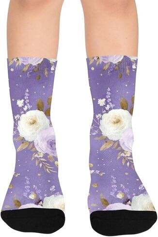 جوارب Lavender Gold Bloom Purple للمشي لمسافات طويلة - جوارب شتوية حرارية سميكة دافئة للأولاد والبنات للمدرسة، والارتداء اليومي والأنشطة الخارجية in Kuwait