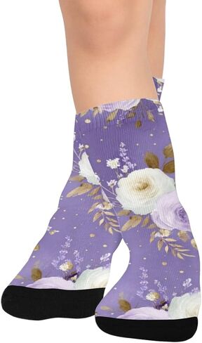 جوارب Lavender Gold Bloom Purple للمشي لمسافات طويلة - جوارب شتوية حرارية سميكة دافئة للأولاد والبنات للمدرسة، والارتداء اليومي والأنشطة الخارجية in Kuwait