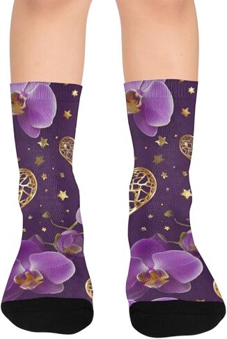 جوارب المشي لمسافات طويلة على شكل زهرة أرجوانية مرصعة بالنجوم - جوارب شتوية حرارية سميكة دافئة للأولاد والبنات للمدرسة، والارتداء اليومي والأنشطة الخارجية in Kuwait