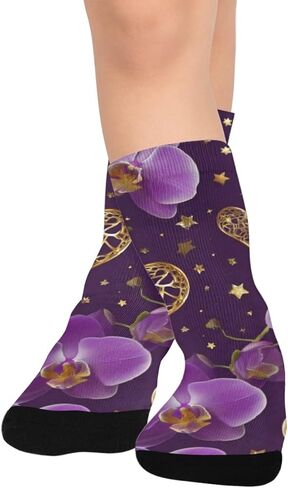 جوارب المشي لمسافات طويلة على شكل زهرة أرجوانية مرصعة بالنجوم - جوارب شتوية حرارية سميكة دافئة للأولاد والبنات للمدرسة، والارتداء اليومي والأنشطة الخارجية in Kuwait