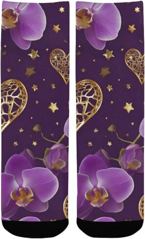 جوارب المشي لمسافات طويلة على شكل زهرة أرجوانية مرصعة بالنجوم - جوارب شتوية حرارية سميكة دافئة للأولاد والبنات للمدرسة، والارتداء اليومي والأنشطة الخارجية in Kuwait