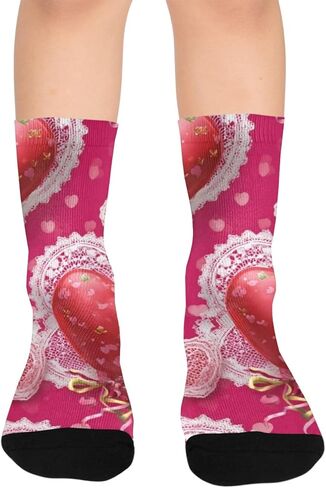 جوارب للمشي لمسافات طويلة على شكل قلوب من الدانتيل الأحمر - جوارب شتوية حرارية سميكة دافئة للأطفال الصغار للأولاد والبنات للمدرسة، والارتداء اليومي والأنشطة الخارجية in Kuwait