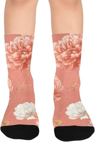 جوارب المشي لمسافات طويلة باللون الذهبي على شكل زهرة الفاوانيا - جوارب شتوية حرارية سميكة دافئة للأطفال الصغار للأولاد والبنات للمدرسة، والارتداء اليومي والأنشطة الخارجية in Kuwait