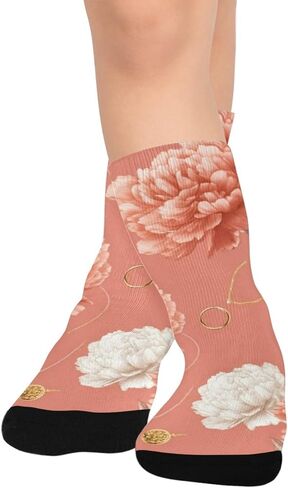 جوارب المشي لمسافات طويلة باللون الذهبي على شكل زهرة الفاوانيا - جوارب شتوية حرارية سميكة دافئة للأطفال الصغار للأولاد والبنات للمدرسة، والارتداء اليومي والأنشطة الخارجية in Kuwait