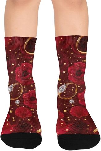 جوارب للمشي لمسافات طويلة على شكل ورود حمراء وحلقة - جوارب شتوية حرارية سميكة دافئة للأولاد والبنات للمدرسة، والارتداء اليومي والأنشطة الخارجية in Kuwait