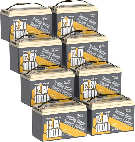 Power Queen 2Pack Bluetooth 12V 100Ah LiFePO4 Battery, Group 24 Deep Cycle Lithium Battery Max. Output Power 1280W, 100A BMS with Low-Temp Cut-off Protection for RV, Trolling Motors, Solar System in Kuwait