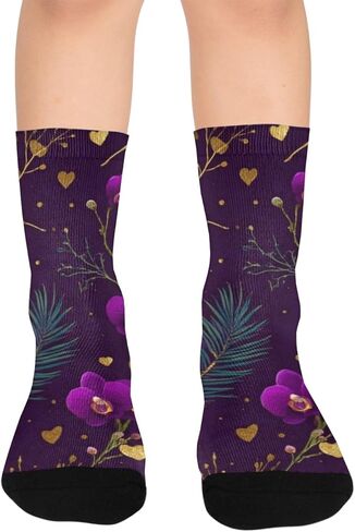 جوارب الأوركيد الذهبية الأرجوانية للمشي لمسافات طويلة - جوارب شتوية حرارية سميكة دافئة للأطفال الصغار للأولاد والبنات للمدرسة، والارتداء اليومي والأنشطة الخارجية in Kuwait