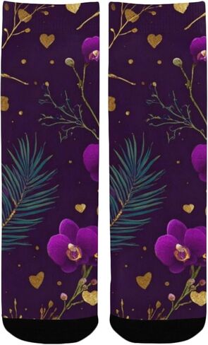 جوارب الأوركيد الذهبية الأرجوانية للمشي لمسافات طويلة - جوارب شتوية حرارية سميكة دافئة للأطفال الصغار للأولاد والبنات للمدرسة، والارتداء اليومي والأنشطة الخارجية in Kuwait