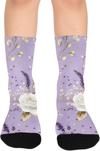 جوارب Lavender Gold Bloom للمشي لمسافات طويلة - جوارب شتوية حرارية سميكة دافئة للأولاد والبنات للمدرسة، والارتداء اليومي والأنشطة الخارجية in Kuwait