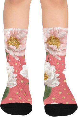 جوارب المشي لمسافات طويلة بتصميم الفاوانيا البيضاء - جوارب شتوية حرارية سميكة دافئة للأطفال الصغار للأولاد والبنات للمدرسة، والارتداء اليومي والأنشطة الخارجية in Kuwait