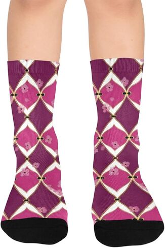 جوارب المشي لمسافات طويلة باللون الفوشيا الماسي - جوارب شتوية حرارية سميكة دافئة للأولاد والبنات الصغار للمدرسة، والارتداء اليومي والأنشطة الخارجية in Kuwait