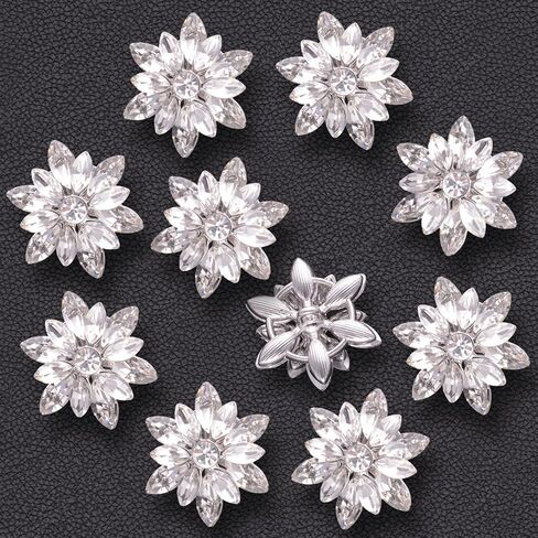 10 PCS زهرة أزرار حجر الراين زخرفة ، ديكورات بلورية سباركلي لخياطة الحرف اليدوية للملابس المجوهرات التي تصنع حفل زفاف باقة (Clear-1) in Kuwait