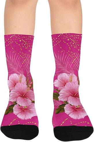 جوارب Flamingos Hibiscus Bloom الوردية للمشي لمسافات طويلة - جوارب شتوية حرارية سميكة دافئة للأولاد والبنات للمدرسة، والارتداء اليومي والأنشطة الخارجية in Kuwait