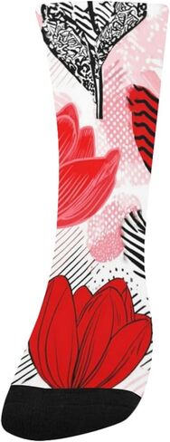 جوارب المشي لمسافات طويلة بتصميم توليب أحمر فني - جوارب شتوية حرارية سميكة دافئة للأولاد والبنات للمدرسة، والارتداء اليومي والأنشطة الخارجية in Kuwait