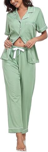 COLORFULLEAF 100% Cotton Women's Pajamas Sets Button Down Sleepwear Short Sleeve with Long Pants Lounge Pj set in Saudi Arabia