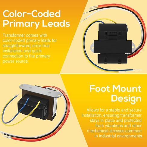 90-T60C3 24VAC 60-VA Foot Mount Class 2 Transformer for Industrial, Heating and Air Conditioning Controls Applications, Color Coded Primary Leads in Saudi Arabia