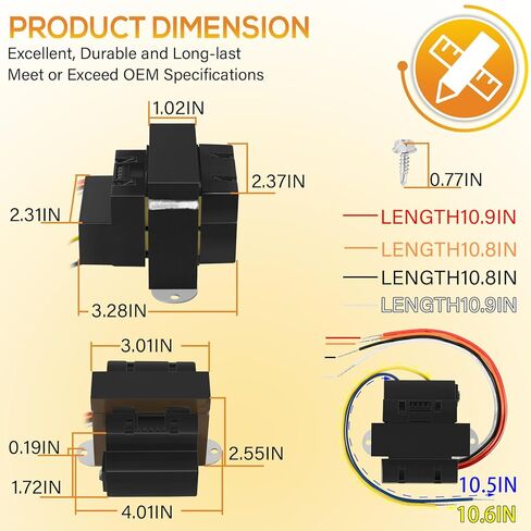 90-T60C3 24VAC 60-VA Foot Mount Class 2 Transformer for Industrial, Heating and Air Conditioning Controls Applications, Color Coded Primary Leads in Saudi Arabia