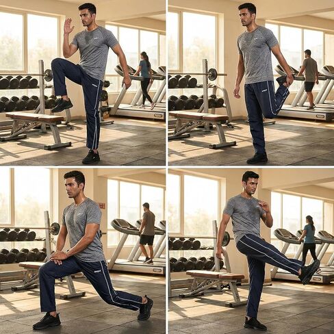 Men's Casual Track Pants Lightweight Windproof Athletic Pants with Side Stripe and Drawstring Waist for Jogging and Daily Wear Blue in Saudi Arabia