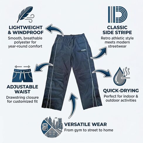 Men's Casual Track Pants Lightweight Windproof Athletic Pants with Side Stripe and Drawstring Waist for Jogging and Daily Wear Blue in Saudi Arabia