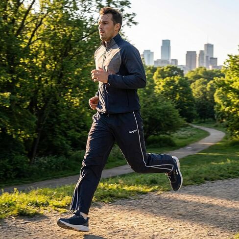 Men's Casual Track Pants Lightweight Windproof Athletic Pants with Side Stripe and Drawstring Waist for Jogging and Daily Wear Blue in Saudi Arabia