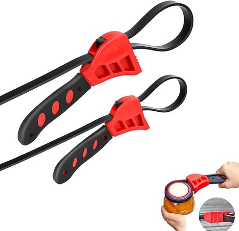 2-Pack Adjustable Rubber Strap Wrench Set – 25.20" & 20.48" Heavy-Duty Strap Wrench for Oil Filter, Jar Opener, Water Filter, Plumbing, Sink, Faucet – Non-Slip Multipurpose Wrench Tool in Saudi Arabia