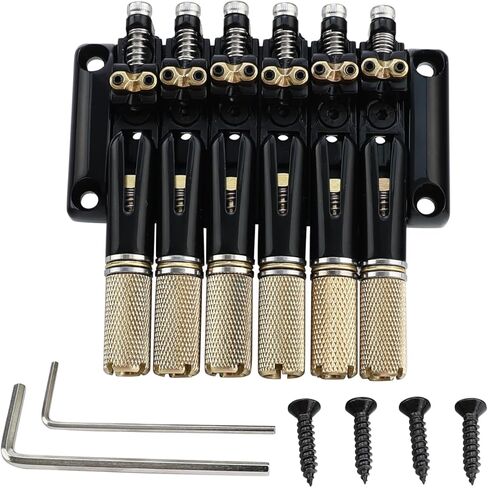 Fanned-fret 6 String Headless Guitar Bridge 10.5mm Headless Fixed Bridge -Brass Saddles Zinc Alloy Plate, Easy Installation/Adjustment, Fits Most 6-String Headless Electric Guitars Black in Saudi Arabia