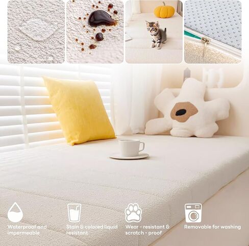 Bay Window Cushion 1.6x79x16 Teddy Plush 50D Density White Foam Padding Non-Slip & Durable.Easy Clean for Boat Bench Seat -Grau. in Saudi Arabia