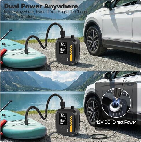 مضخة هواء WEOLULI مجداف كهربائية محمولة، قابلة لإعادة الشحن 22 رطل لكل بوصة مربعة، مضخة هواء SUP، طاقة مزدوجة 7800 مللي أمبير في الساعة، قابس سيارة 12 فولت تيار مستمر، انكماش التضخم، إيقاف تلقائي، لألواح التجديف، قوارب الكاياك، الطائرات الورقية، الخيمة، ق in Kuwait