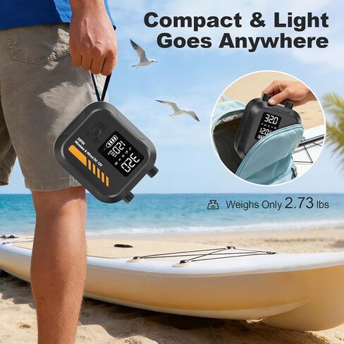 مضخة هواء WEOLULI مجداف كهربائية محمولة، قابلة لإعادة الشحن 22 رطل لكل بوصة مربعة، مضخة هواء SUP، طاقة مزدوجة 7800 مللي أمبير في الساعة، قابس سيارة 12 فولت تيار مستمر، انكماش التضخم، إيقاف تلقائي، لألواح التجديف، قوارب الكاياك، الطائرات الورقية، الخيمة، ق in Kuwait