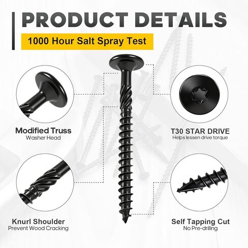 100Pcs #14 x 4-1/2" Lag Screws Black, Structural Wood Screws Star Drive, Heavy-Duty Exterior Construction Screws for Timber, Landscaping & Framing, T30 Bit Included, Rust Resistant in Saudi Arabia