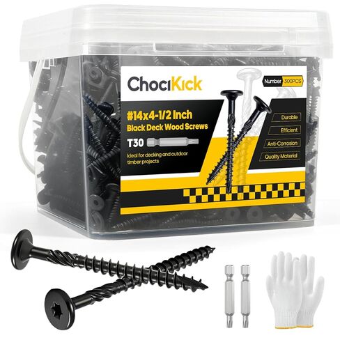 100Pcs #14 x 4-1/2" Lag Screws Black, Structural Wood Screws Star Drive, Heavy-Duty Exterior Construction Screws for Timber, Landscaping & Framing, T30 Bit Included, Rust Resistant in Saudi Arabia