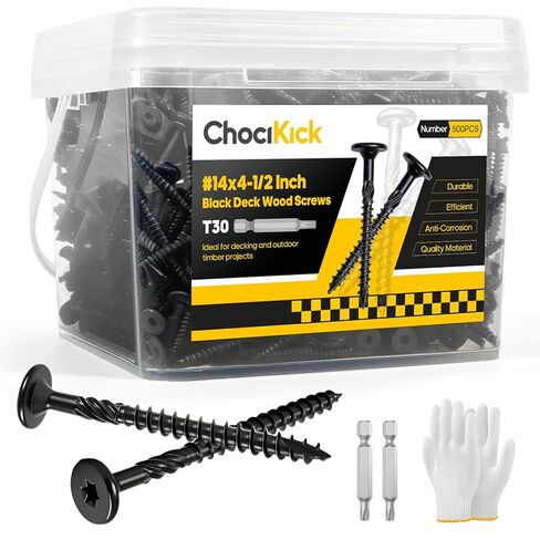 100Pcs #14 x 4-1/2" Lag Screws Black, Structural Wood Screws Star Drive, Heavy-Duty Exterior Construction Screws for Timber, Landscaping & Framing, T30 Bit Included, Rust Resistant in Saudi Arabia