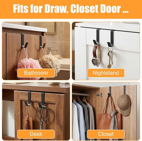 8PCS Over The Cabinet Door Hooks, Heavy Duty J-Hooks No Drill Cabinet Hooks Cabinets Drawer Organizer Metal Wreath Hanger for Hanging Space-Saving in Saudi Arabia
