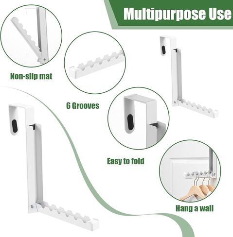 2 Pack Over The Door Hooks Hanger Rack,Portable Storage Foldable Folding Clothes Drying Hanging Rack Cubicle Rrying Heavy Duty Hanger for Clothes, Coats, Towels for Bedroom Bathroom White in Saudi Arabia