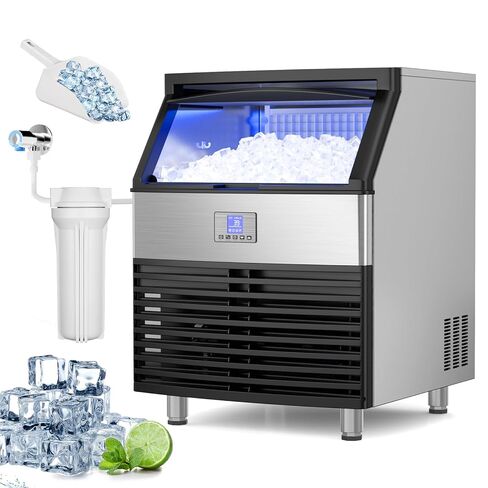 Commercial Ice Maker Machine, 450LBS/24H Under Counter Ice Maker, 8-15 Minutes Ice Making, with 120 LBS Storage Bin, Stainless Steel Freestanding Commercial Ice Machine for Home Bar Cafe Office in Saudi Arabia
