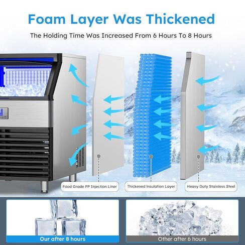 Commercial Ice Maker Machine, 450LBS/24H Under Counter Ice Maker, 8-15 Minutes Ice Making, with 120 LBS Storage Bin, Stainless Steel Freestanding Commercial Ice Machine for Home Bar Cafe Office in Saudi Arabia