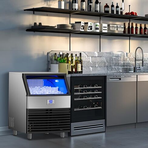 Commercial Ice Maker Machine, 450LBS/24H Under Counter Ice Maker, 8-15 Minutes Ice Making, with 120 LBS Storage Bin, Stainless Steel Freestanding Commercial Ice Machine for Home Bar Cafe Office in Saudi Arabia