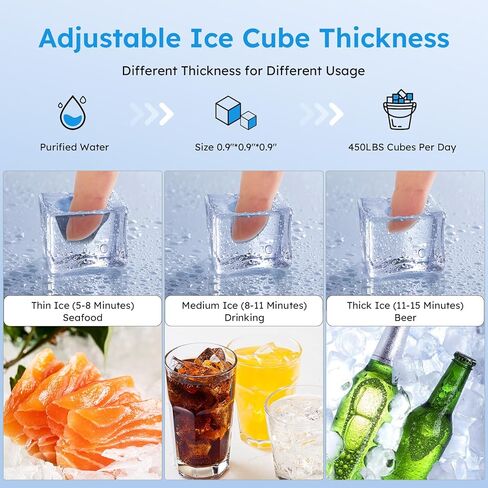 Commercial Ice Maker Machine, 450LBS/24H Under Counter Ice Maker, 8-15 Minutes Ice Making, with 120 LBS Storage Bin, Stainless Steel Freestanding Commercial Ice Machine for Home Bar Cafe Office in Kuwait