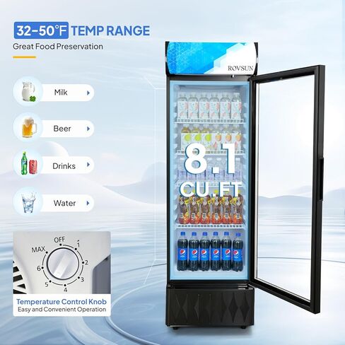 Leadzm 8.1 Cu.Ft Commercial Display Refrigerator Commercial Beverage Cooler Merchandiser Drink Fridge w/Automatic Defrosting LED Lighting Single Glass Door for Bar Restaurant Cafe, Black in Saudi Arabia