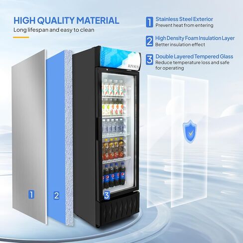 Leadzm 8.1 Cu.Ft Commercial Display Refrigerator Commercial Beverage Cooler Merchandiser Drink Fridge w/Automatic Defrosting LED Lighting Single Glass Door for Bar Restaurant Cafe, Black in Saudi Arabia