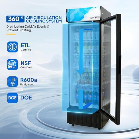 Leadzm 8.1 Cu.Ft Commercial Display Refrigerator Commercial Beverage Cooler Merchandiser Drink Fridge w/Automatic Defrosting LED Lighting Single Glass Door for Bar Restaurant Cafe, Black in Saudi Arabia