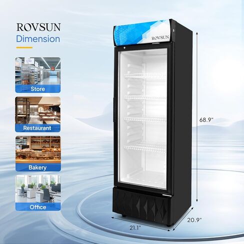 Leadzm 8.1 Cu.Ft Commercial Display Refrigerator Commercial Beverage Cooler Merchandiser Drink Fridge w/Automatic Defrosting LED Lighting Single Glass Door for Bar Restaurant Cafe, Black in Saudi Arabia