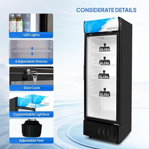 Leadzm 8.1 Cu.Ft Commercial Display Refrigerator Commercial Beverage Cooler Merchandiser Drink Fridge w/Automatic Defrosting LED Lighting Single Glass Door for Bar Restaurant Cafe, Black in Saudi Arabia
