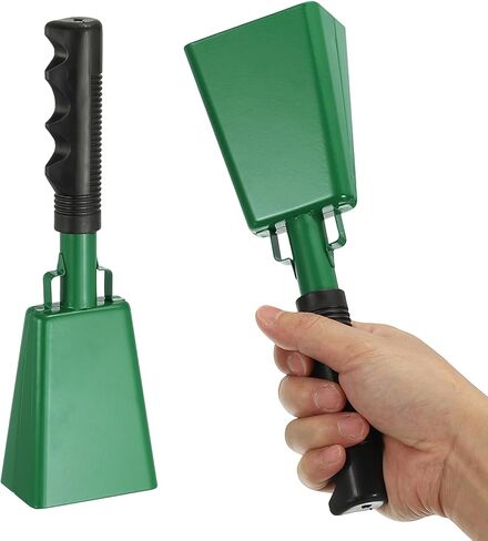 PATIKIL 10" Cow Bells for Football Games, 2Pcs Cowbells for Sporting Events Bulk Loud Noise Makers Metal Cow Bell with Handle for Cheering Competition Marathon Wedding DIY, Green in Saudi Arabia