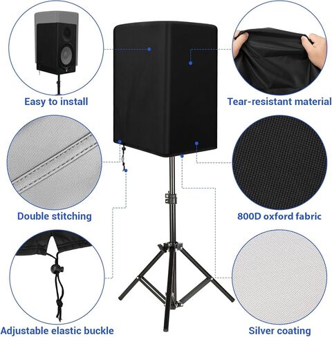 2PCS Speaker Cover for 15 Inch PA/DJ Powered Speaker Mounted on Stand, Outdoor Speaker Covers UV Protection Water Resistant Dustproof 800D Oxford Cloth(Black) in Saudi Arabia