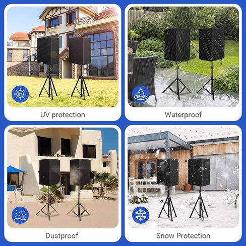 2PCS Speaker Cover for 15 Inch PA/DJ Powered Speaker Mounted on Stand, Outdoor Speaker Covers UV Protection Water Resistant Dustproof 800D Oxford Cloth(Black) in Saudi Arabia