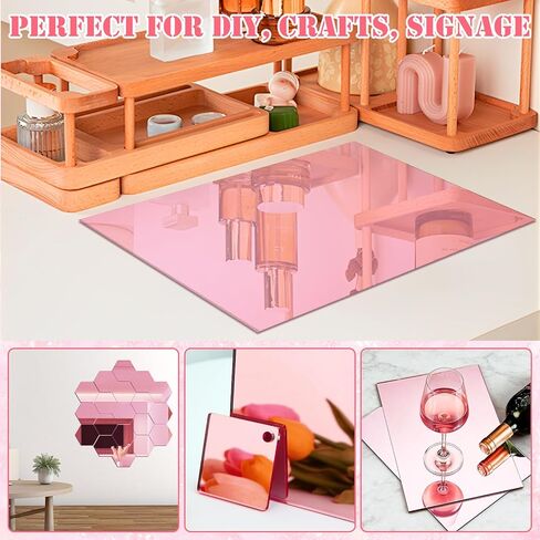 JMIATRY 4 Pack Pink Mirror Acrylic Sheet 1/8 Thick Translucent Mirror Acrylic Sheet 16x12 Inch Plastic Mirror Sheets Pink Plexiglass Sheet Square Board for Signs, Lighting, DIY Crafts in Saudi Arabia